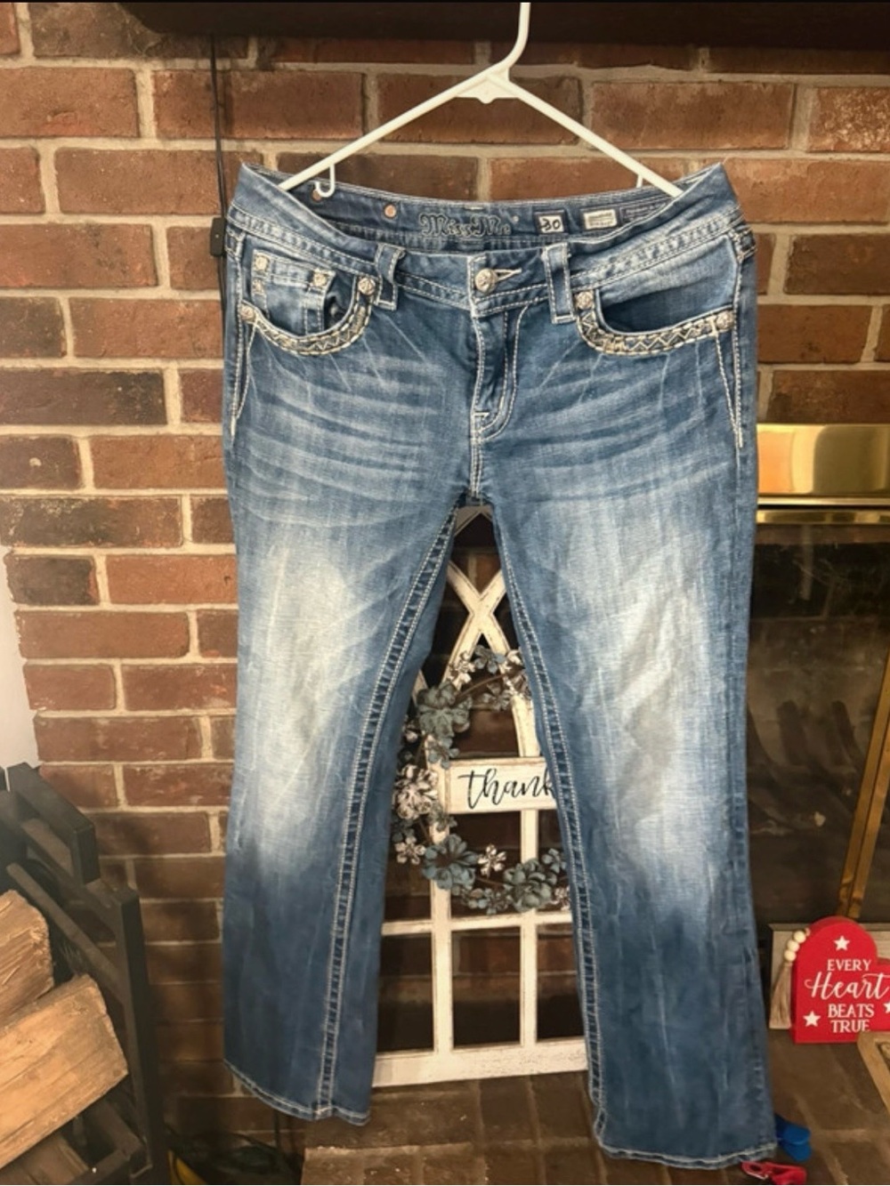 Miss Me Blue Washed Boot Cut Jeans with Embroidered Pockets size 30